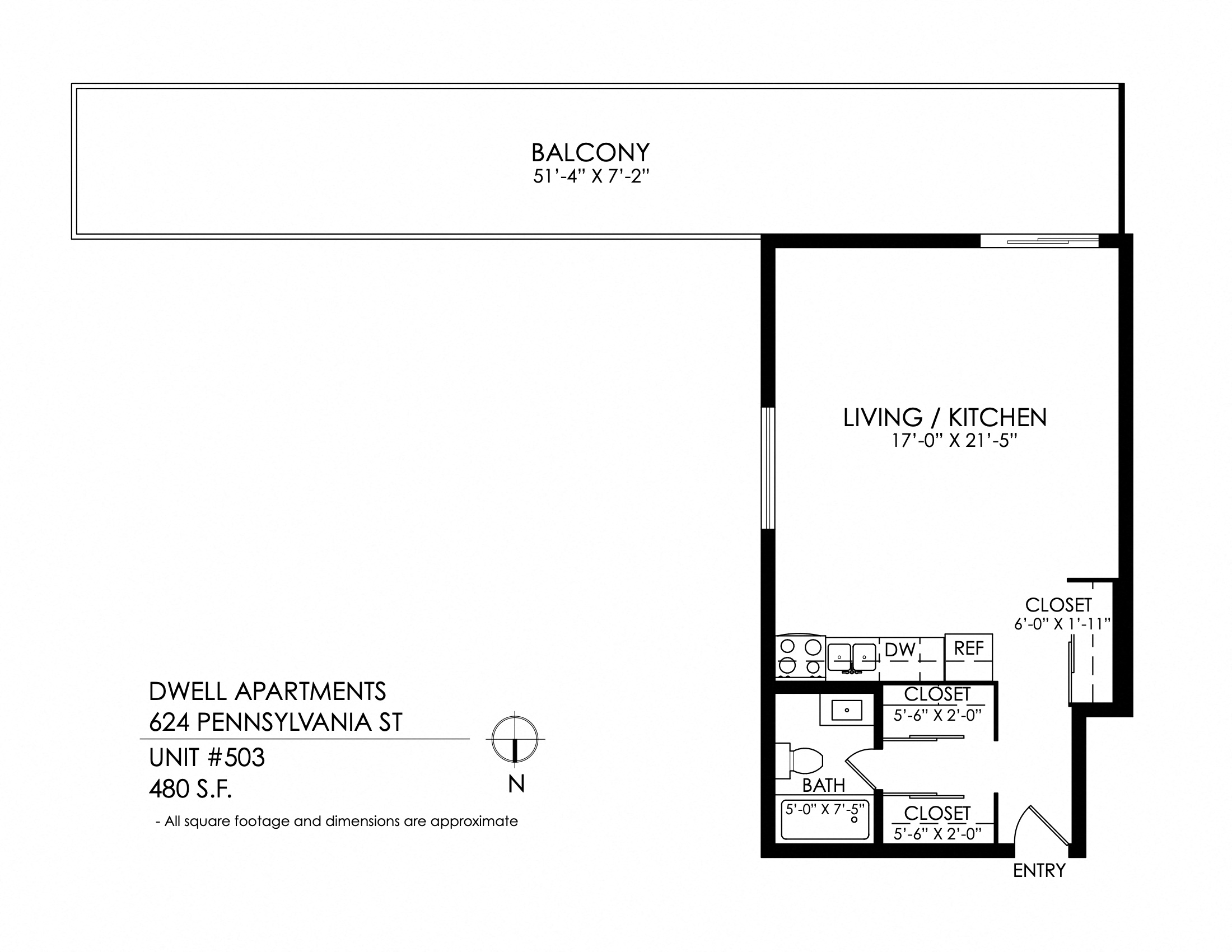 Floor plan for studio, 1 bath, 410 sqft